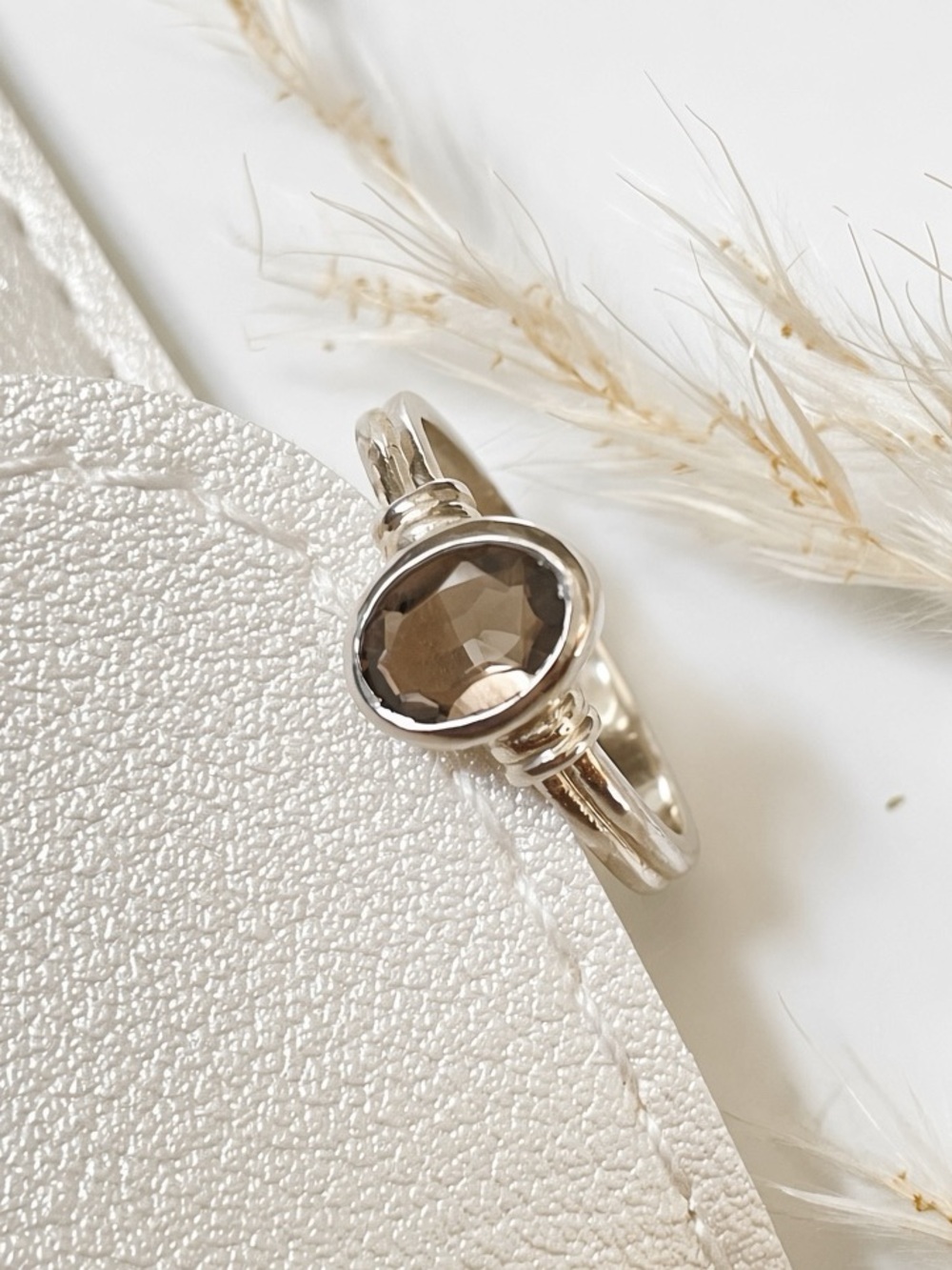Natural Smoky Quartz oval ring in 925 Sterling Silver US: 6